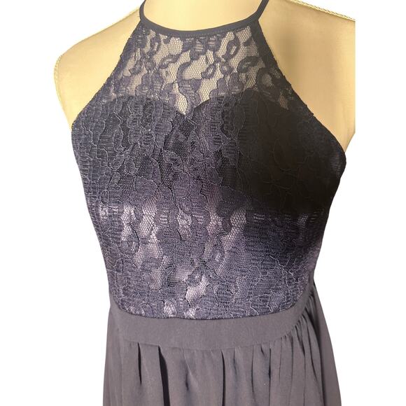 IEFIEL Navy Lace Halter Keyhole Back Full Maxi Skirt Size 14 Formal NWT Dress - Picture 1 of 10